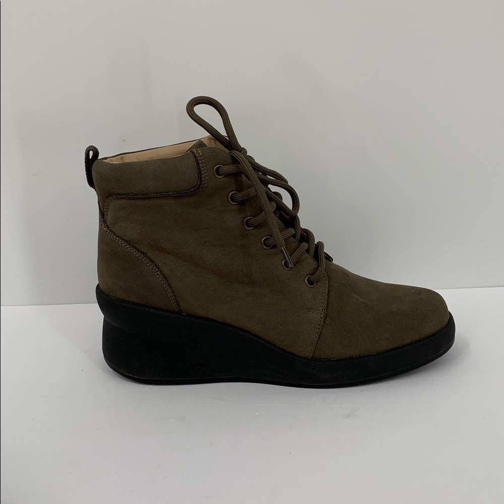 Abeo Olive Green Suede Wedge Ankle Boots